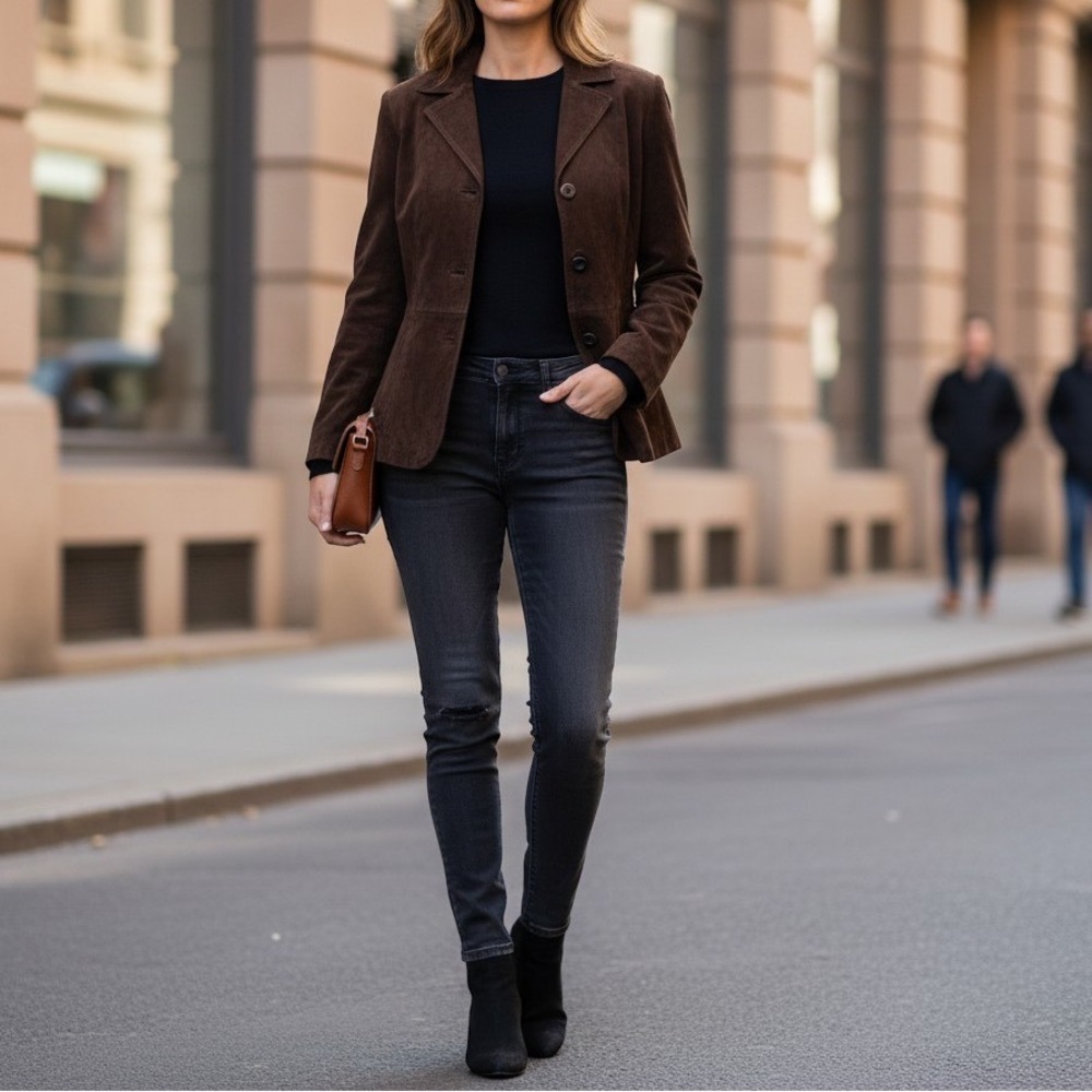 Wilsons Maxima 90s Vintage Suede Leather Jacket Blazer Dark Brown Large
